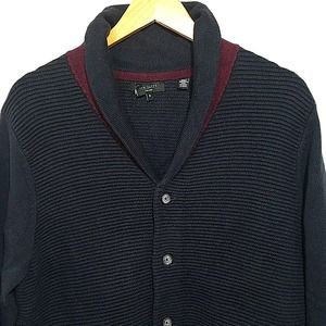 Ted Baker Knit Cardigan Button Sweater Navy / Burgundy Men's SZ 6 (XL US)